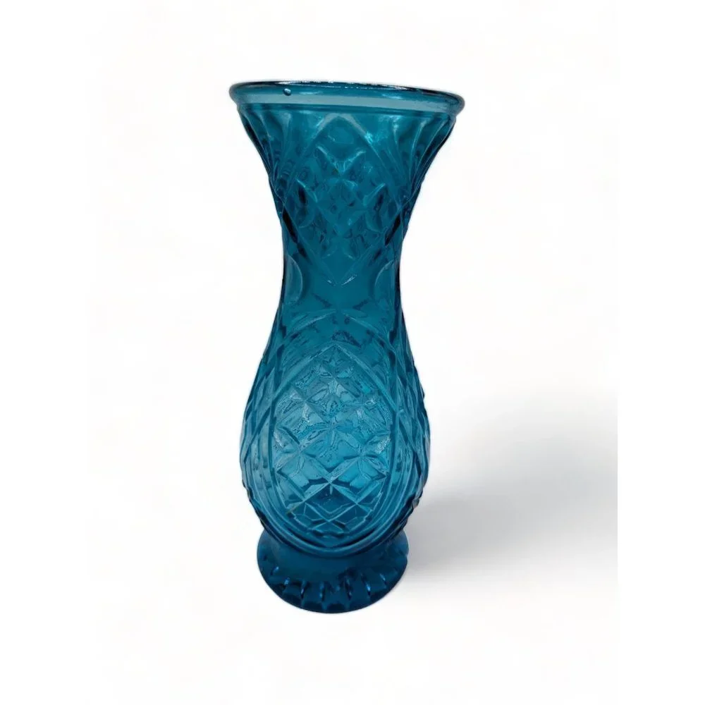 Vintage Rossini Empoli Blue Diamond Print Art Glass Vase Italy  11